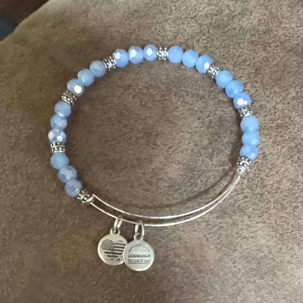 Alex and Ani Silver Bracelet with Light Blue Beads